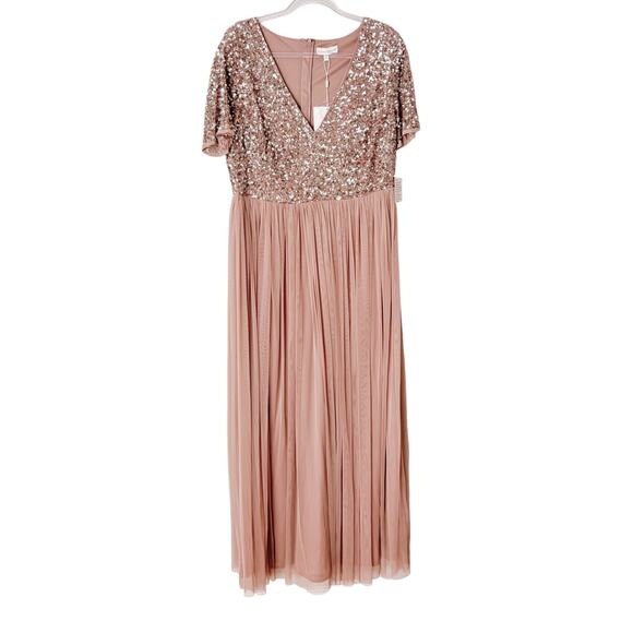 MAYA BRIDESMAID V-NECK MAXI TULLE DRESS NEW W TAGS SEQUIN TOP WOMEN SZ LARGE/14 - Picture 5 of 12